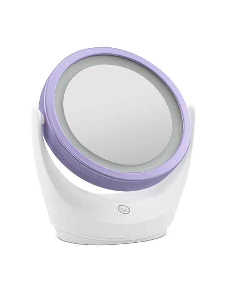 Miroir de table avec zoom 5x, lumière LED, miroir cosmétique rotatif à 360°