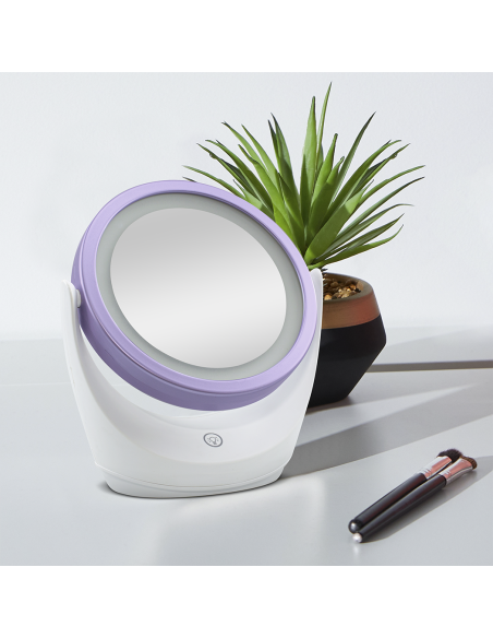 Miroir de table avec zoom 5x, lumière LED, miroir cosmétique rotatif à 360°