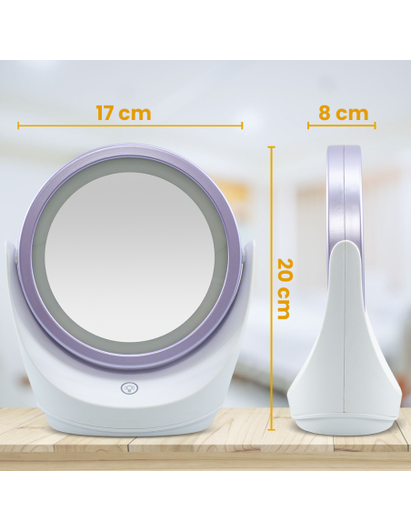 Miroir de table avec zoom 5x, lumière LED, miroir cosmétique rotatif à 360°