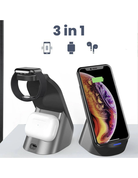 Chargeur sans fil magnétique 3 en 1 pour écouteurs, smartphone et smartwatch
