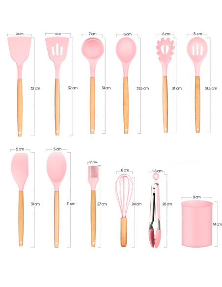 Set 12 ustensiles cuisine silicone qualité alimentaire antiadhésifs résistants