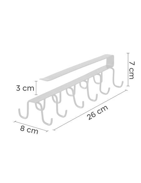 Support suspendu pour tasses et verres avec 12 crochets de rangement en métal