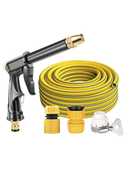 Tuyau de jardin en plastique de 5m avec pistolet multifonction, raccords et buse