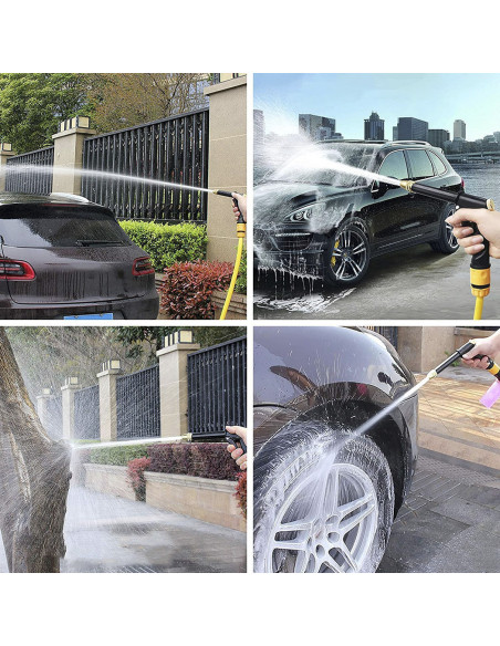 Tuyau de jardin en plastique de 5m avec pistolet multifonction, raccords et buse