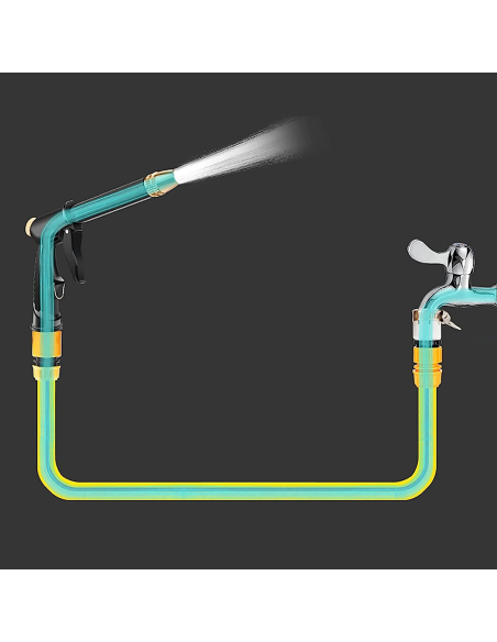 Tuyau de jardin en plastique de 5m avec pistolet multifonction, raccords et buse