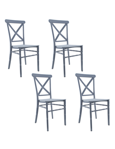 Ensemble 4 chaises Sidney polypropylène gris vintage pour la restauration