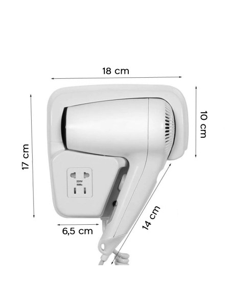 Sèche-cheveux mural pour hôtel B&B entièrement professionnel  1300W 2 vitesses