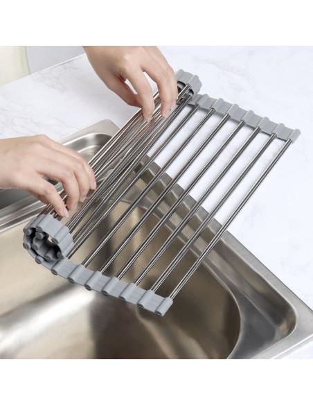 Égouttoir Pliable pour Évier Gain de Place en Acier Multifonction Gris 36x47.4cm