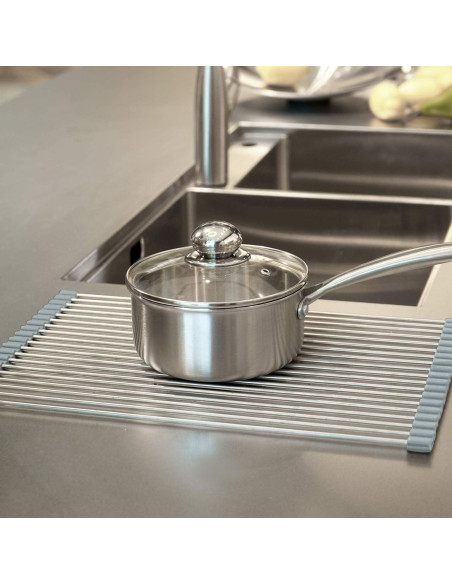Égouttoir Pliable pour Évier Gain de Place en Acier Multifonction Gris 36x47.4cm