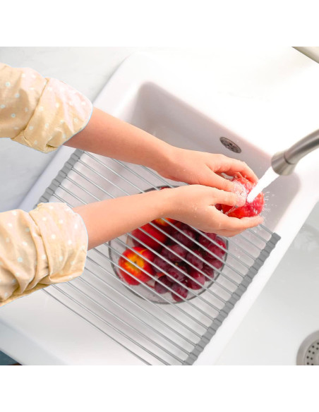 Égouttoir Pliable pour Évier Gain de Place en Acier Multifonction Gris 36x47.4cm