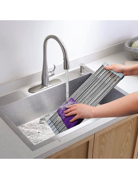 Égouttoir Pliable pour Évier Gain de Place en Acier Multifonction Gris 36x47.4cm