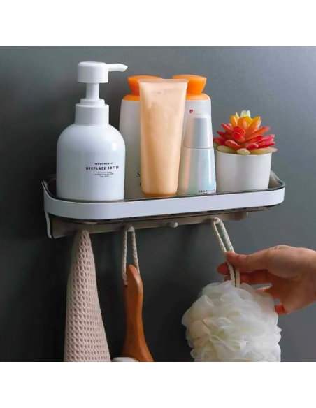 Étagère murale adhésive de rangement avec 4 crochets 30x10.5x7