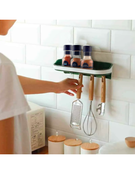 Étagère murale adhésive de rangement avec 4 crochets 30x10.5x7