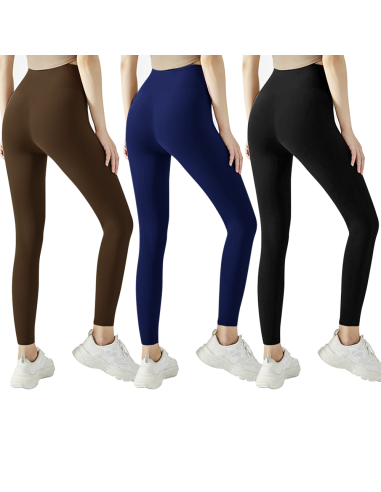 3 leggings sport pour femmes en noir bleu et marron en tissu élastique d'automne