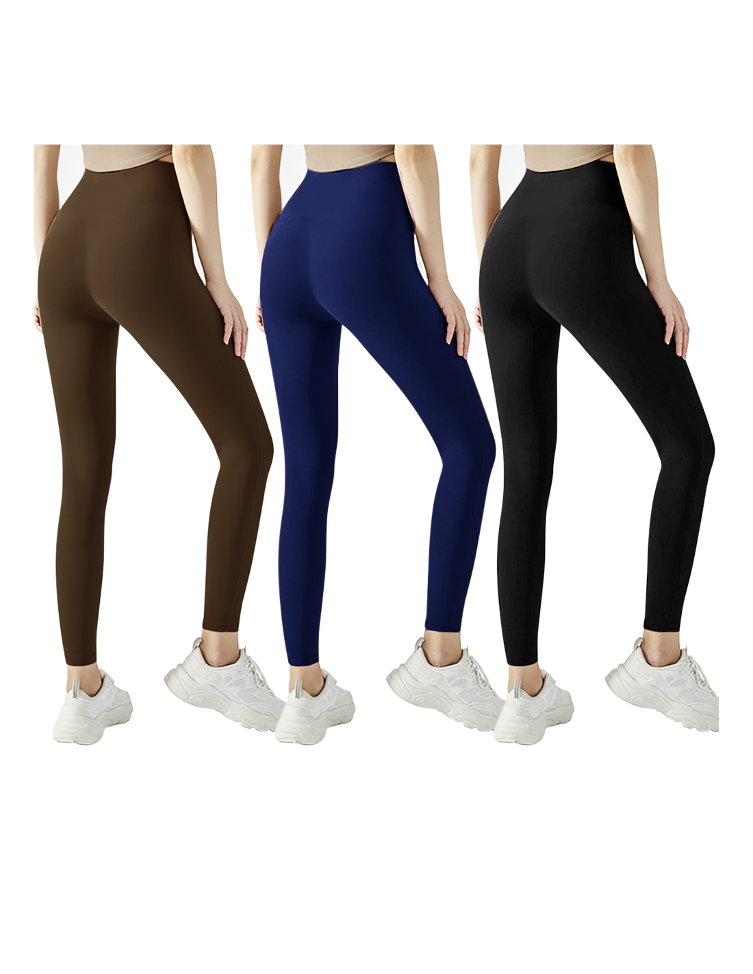 3 leggings sport pour femmes en noir bleu et marron en tissu elastique d automne