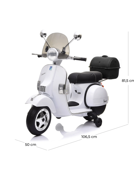 Piaggio Vespa PX 150 Full Electrique 12V pour Enfant avec coffre et paravent MP3