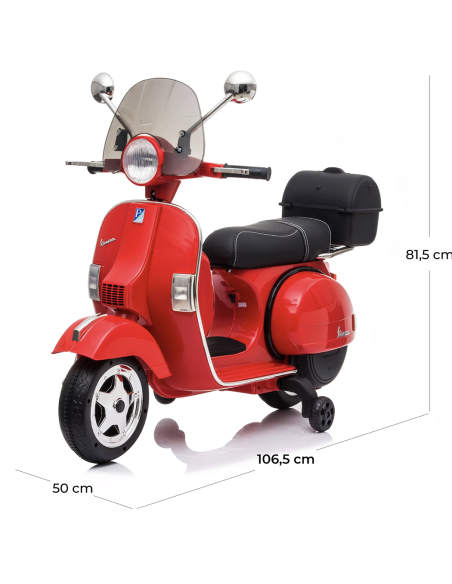 Piaggio Vespa PX 150 Full Electrique 12V pour Enfant avec coffre et paravent MP3