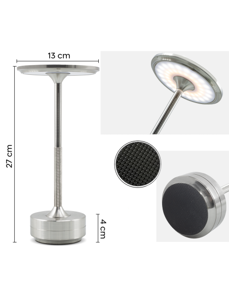 Lampe de Table 5W Rechargeable Contrôle Tactile LED Réglable Design en Aluminium