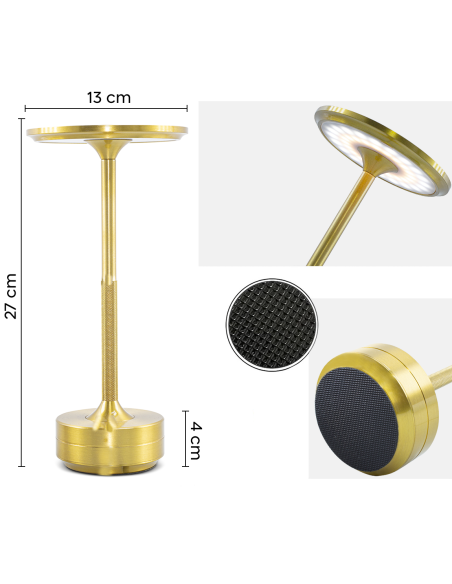 Lampe de Table 5W Rechargeable Contrôle Tactile LED Réglable Design en Aluminium