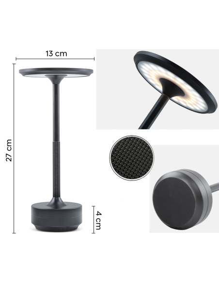 Lampe de Table 5W Rechargeable Contrôle Tactile LED Réglable Design en Aluminium