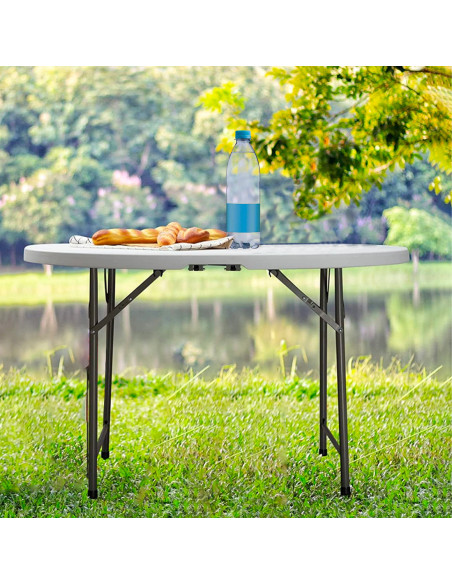 Table pliante ronde ASIA 122 cm résine blanche pour restauration jardin maison