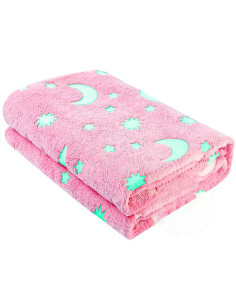 Couverture magique enfants en peluche rose avec des étoiles fluorescent 170x180