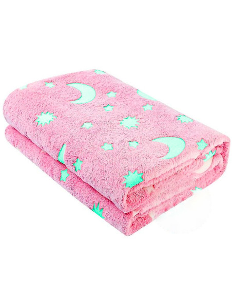 Couverture magique enfants en peluche rose avec des étoiles fluorescent 170x180