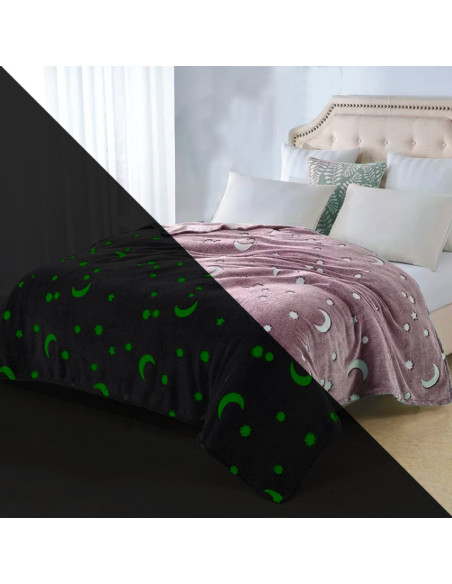 Couverture magique enfants en peluche rose avec des étoiles fluorescent 170x180
