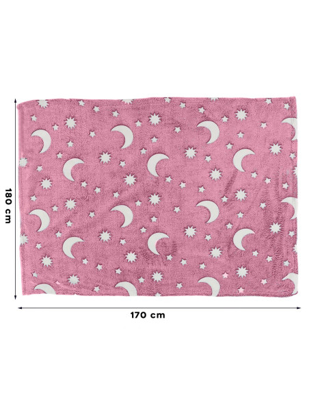Couverture magique enfants en peluche rose avec des étoiles fluorescent 170x180