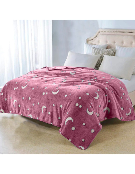 Couverture magique enfants en peluche rose avec des étoiles fluorescent 170x180