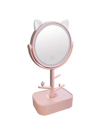 Miroir cosmétique lumière LED rechargeable pour table B0257 avec porte-bijoux
