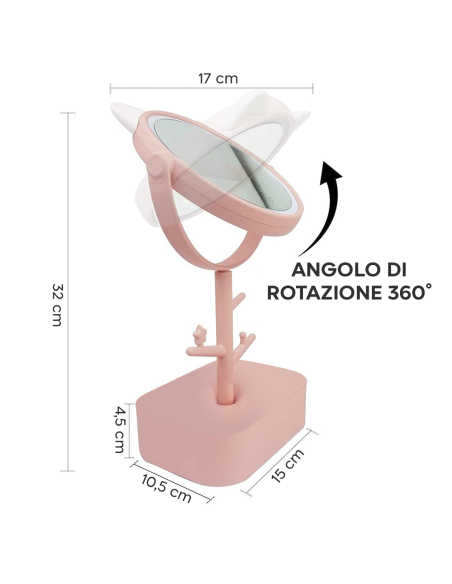Miroir cosmétique lumière LED rechargeable pour table B0257 avec porte-bijoux