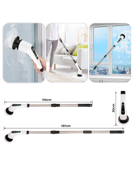 Brosse Électrique Rotative Sans Fil 3 en 1 pour Surfaces avec 3 Têtes