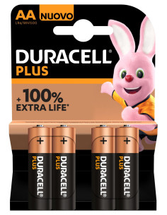 Pack de 4 piles Duracell Plus AA 100 % Extra Life Piles...