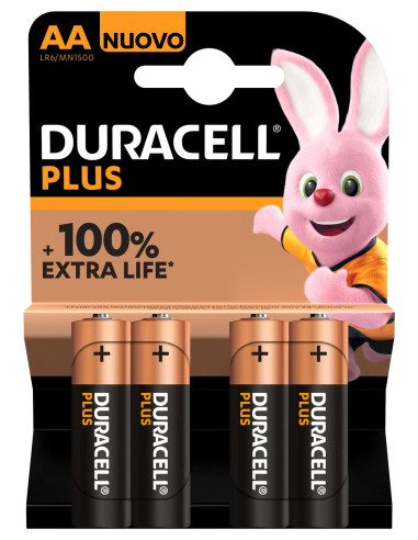 Pack de 4 piles Duracell Plus AA 100 % Extra Life Piles alcalines