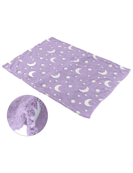 Couverture Magique Enfant Lilas Fluorescent Licorne Carrés Polaires 170x180cm