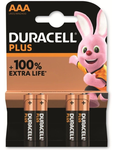 4 piles alcalines Duracell Plus format Mini Style AAA avec une durée de vie 100%