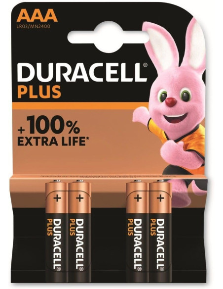 4 piles alcalines Duracell Plus format Mini Style AAA avec une durée de vie 100%