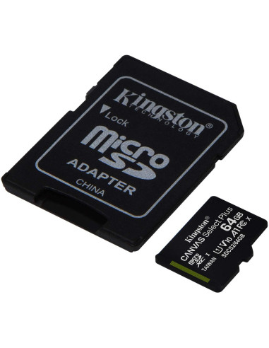 Kingston Canvas Select Plus SDCS2/64GB Carte MicroSD Class 10 avec Adaptateur SD