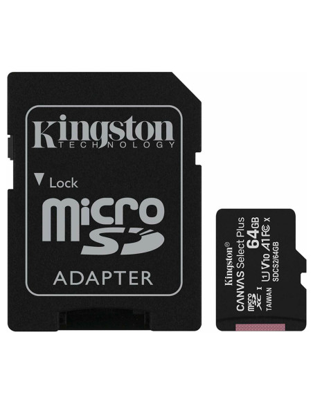 Kingston Canvas Select Plus SDCS2/64GB Carte MicroSD Class 10 avec Adaptateur SD