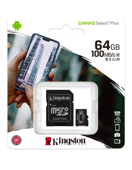 Kingston Canvas Select Plus SDCS2/64GB Carte MicroSD Class 10 avec Adaptateur SD
