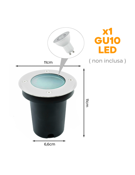 Spot encastrable LED rond IP65 avec douille GU10 résistant au sol