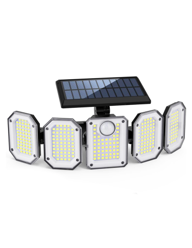 Lampe Solaire Extérieure Murale avec Télécommande IP65, 5 Panneaux et 300 LED