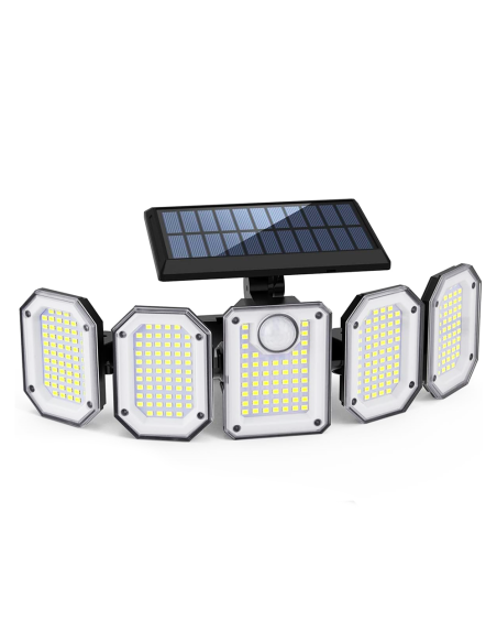 Lampe Solaire Extérieure Murale avec Télécommande IP65, 5 Panneaux et 300 LED