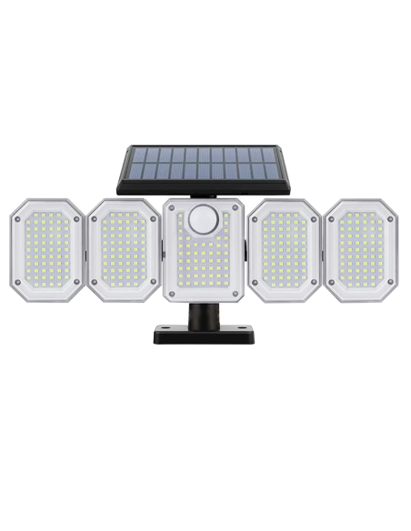 Lampe Solaire Extérieure Murale avec Télécommande IP65, 5 Panneaux et 300 LED