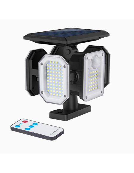 Lampe Solaire Extérieure Murale avec Télécommande IP65, 5 Panneaux et 300 LED
