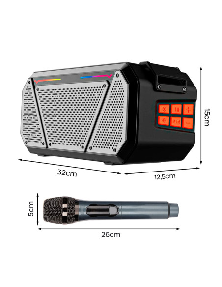 Enceinte stéréo portable Bluetooth sans fil lumières RVB et microphone Radio FM