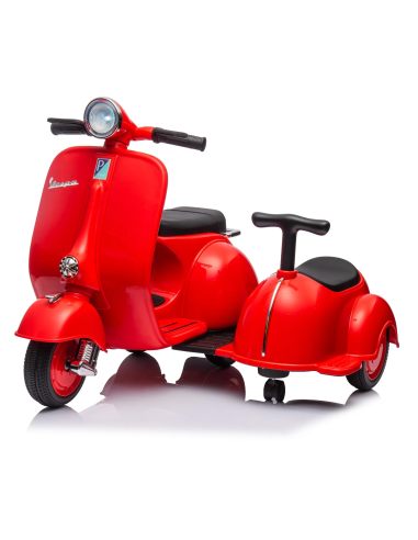 Moto électrique enfants LT958 Vespa avec petit side-car 6V lumières LED et son Rouge