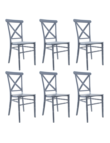 Pack 6 chaises Sidney Gris polypropylène vintage pour restauration et événements