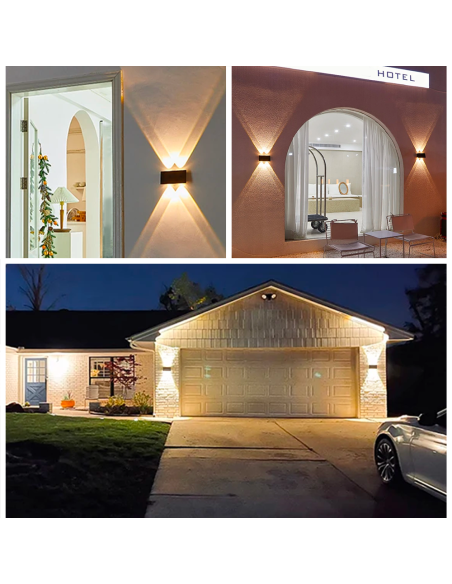 Lampe Solaire Murale avec 6 LED Lumière Chaude et Double Émission de Lumière